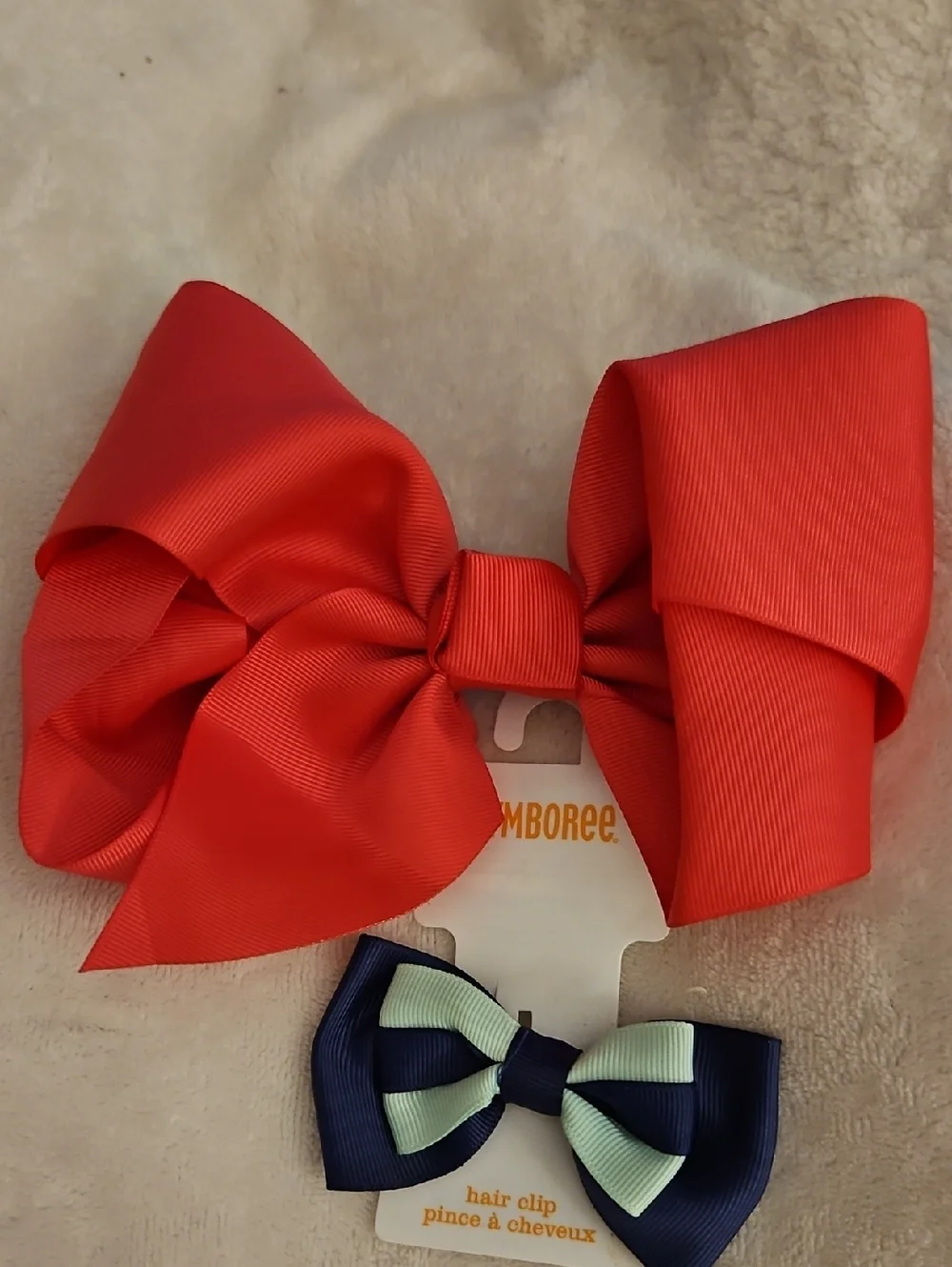 HANDMADE Large Hot Pink Bow and GYMBOREE Small Hair Bow Clips